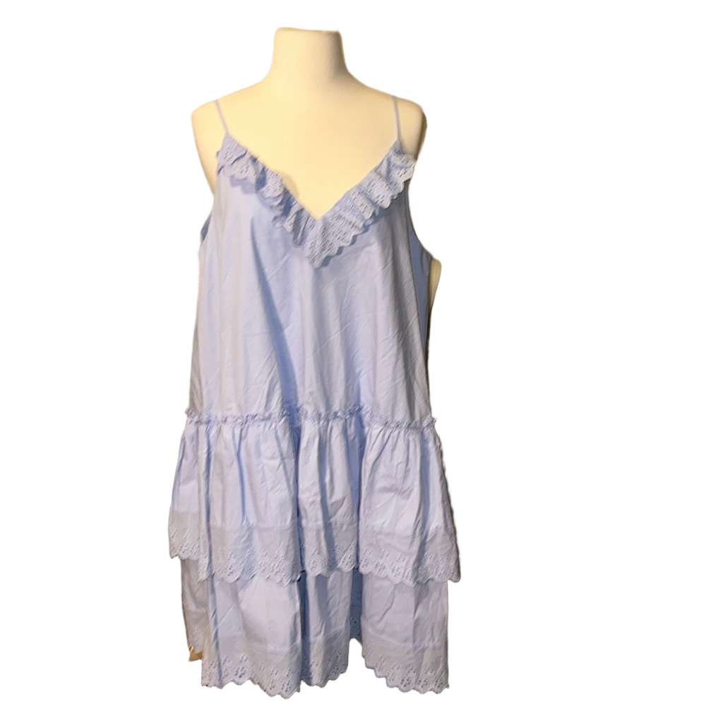 Moodie Totally Satisfied Blue Baby Doll Lace Trim Dress NWT